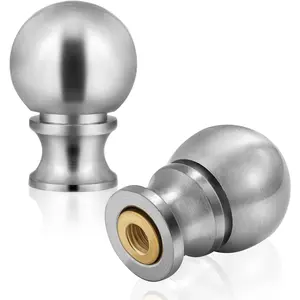 Ball Lamp Finial Cap Knob for Lamp Shade Top, Solid Heavy Brushed Nickel Screw Finial for Table or Floor Lamps, 1/4-27 Inch Threaded Base Connect to Lamp Harp (Silver 2-Pack)