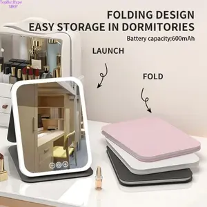 Trending Foldable LED Makeup Mirror with PU Leather Cover, Portable Lighted Vanity Mirror for Women, Dimmable Touch Control Design Ideal for Dorm Use, Travel, Bedroom, Makeup Application & Student Daily Beauty Routines