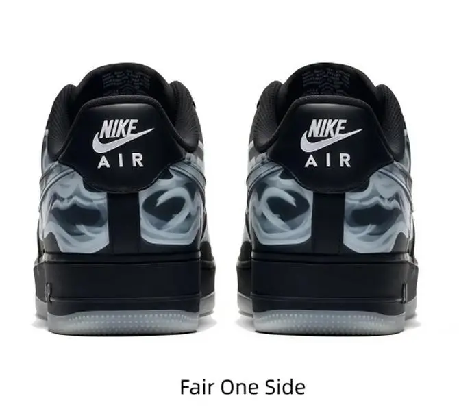 Black White Graphic Low Top Skate Sneakers Lace Up Platform Casual Shoes Leather Upper Skeleton Pattern Side Print Non Slip Rubber Outsole Street Fashion Daily Walking Footwear