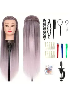 Professional 66cm Hairstyling Mannequin Head with Synthetic Hair, Realistic Braiding Practice Doll Head for Salon & Beauty School