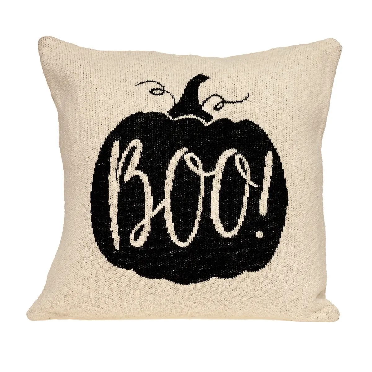 HomeRoots 476193 20x20 in. Cream & Black Pumpkin Boo Square Accent Throw Pillow, Creative Decorative Cushion