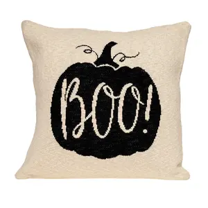 HomeRoots 476193 20x20 in. Cream & Black Pumpkin Boo Square Accent Throw Pillow, Creative Decorative Cushion