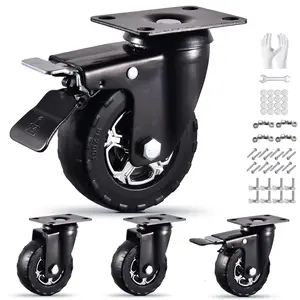 4 Inch Caster Wheels Set of 4 Heavy Duty  Elastic Rubber Wheels with Locking 2200Lbs Load Capacity, Silent Swivel 360? Rotation. Ideal for Industrial Carts, Trolleys, Workbenches, and Casters