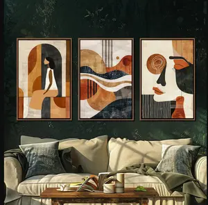 Abstract Human Portrait Unframed Wall Art, Abstract Modern Set Of 3 Wall Decor, Minimalist Canvas Art, Modern Living Room