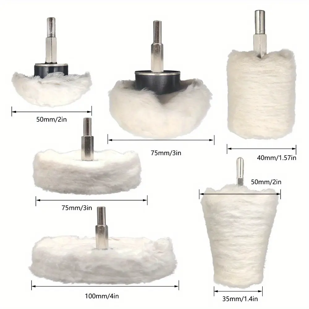 6 PCS Buffing Wheel for Drill,Buffing Pad Polishing Wheel Kits,Wheel Shaped Polishing Tool for Metal Aluminum,Stainless Steel,Chrome,Jewelry,Wood,Plastic,Ceramic,Glass,etc