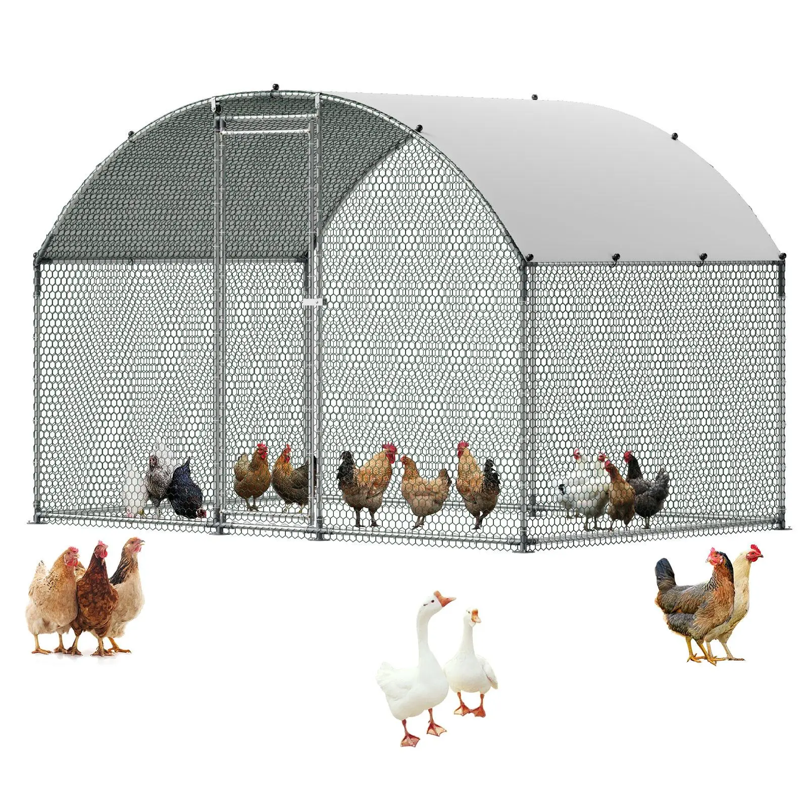 【SummerFinds】VEVOR Metal Chicken Coop, 9.8x6.5x6.5ft Large Walk-in Chicken Runs with Cover, Doom Roof Hen House Enclosure with Security Lock, Outdoor Duck Rabbit Cage Poultry Pen for Backyard, Farm, Yard