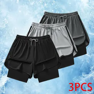 Men’s Summer Quick-Dry Breathable Double-Layer Athletic Shorts — Two-Tone Design for Privacy Protection, Knee-Length Training Shorts for Fitness and Running, Workout Shorts, Active Shorts
