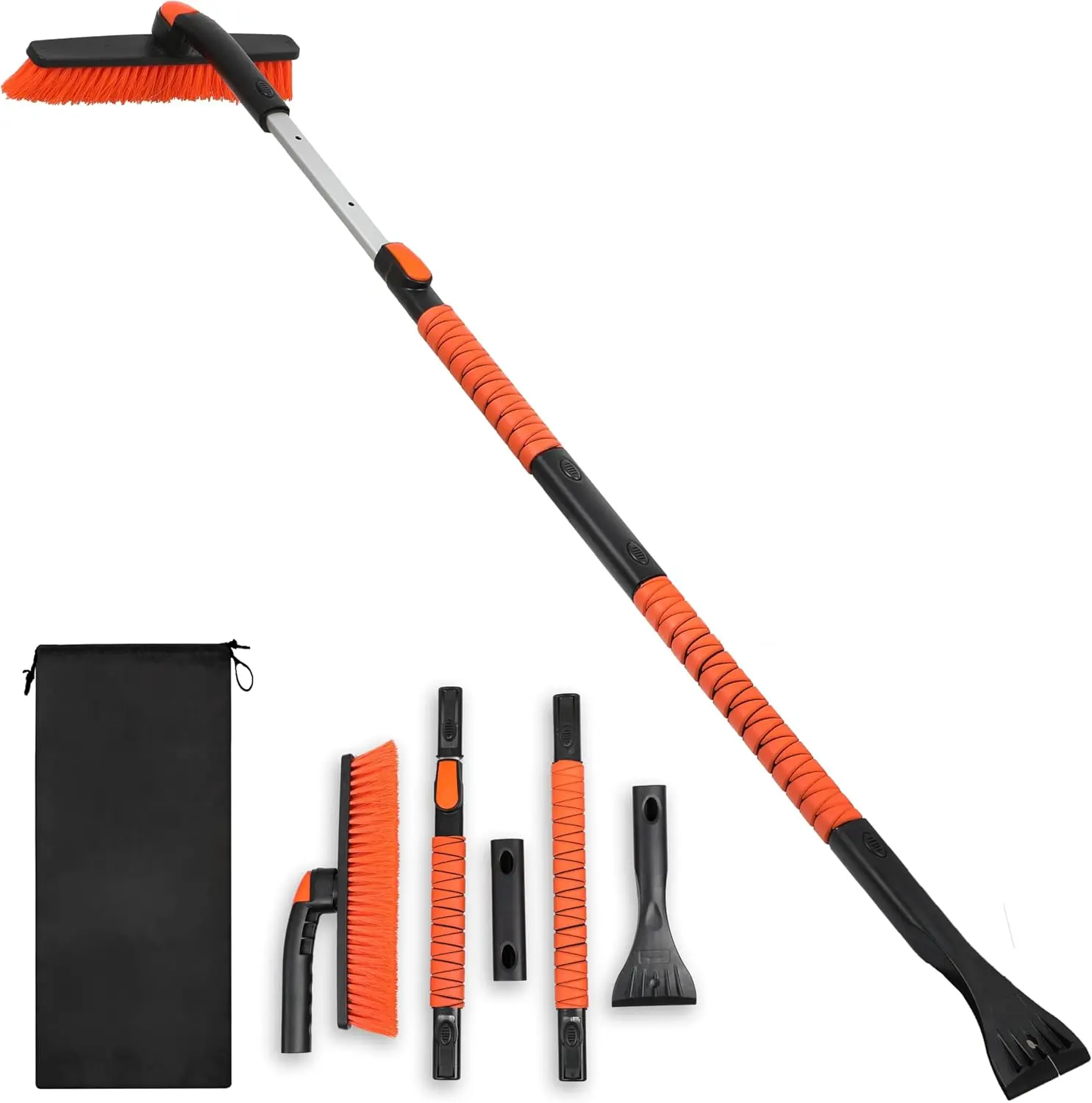 EcoNour 3-in-1 Telescopic Detachable SUV Snow Brush with Ice Scraper, 53 in Acrylonitrile Butadiene Styrene, 360° Pivoting Head, 1.81 lbs, Adjustable Height Automotive Car Wash Maintenance Accessory
