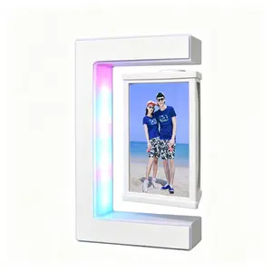 Magnetic Levitation Photo Frame, 360° Rotating Floating Picture Frame with RGB LED Night Light, Creative Desktop Decor for Home Office Bedroom, Unique Romantic Gift for Valentine's Day Birthday