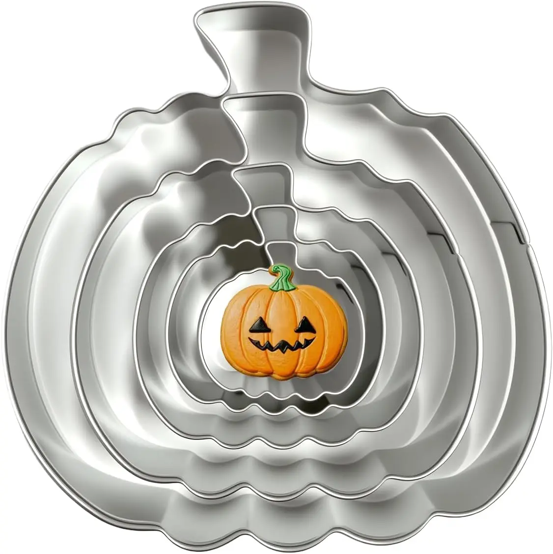 Sturdy Metal Pumpkin Cookie Cutters Set, 5-Count Classic Traditional Bakeware with Storage Box (3.94in, 2.95in, 2.05in, 1.57in, 1.18in Stainless Steel Molds) for Halloween Fall Decor, Fruit