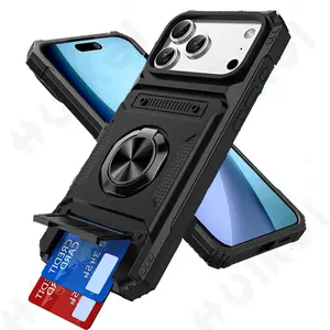 Case For iPhone 17 16 15 14 13 12 11 Pro Max Air XS XR Magnetic Rotated Ring Kickstand Heavy Duty Drop Protection Wallet Cover