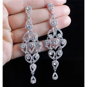 DROPS AUSTRIAN CRYSTAL RHINESTONE SILVER CHANDELIER DANGLE EARRINGS BRIDAL E2088