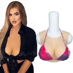 Crew Neck Silicone Breast Form E Cup Ivory Color Silk Cotton Filled Soft Real Skin Touch Breast Implants Cosplay Fits Underwear