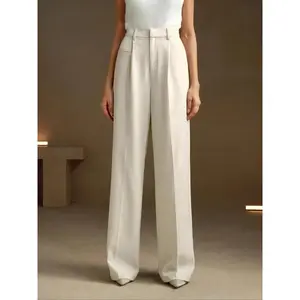 Women’s solid straight-leg pants with pockets—elegant, fashionable casual trousers for work, office, and business; ladies’ bottoms suitable for all seasons