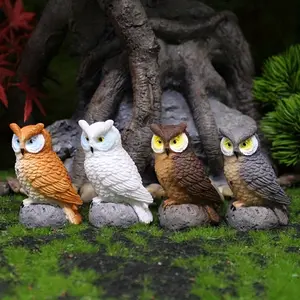 Realistic Owl Figurine Garden Moss Micro Landscape Bird Decoration Animal Resin Craft Model Desktop Ornament