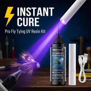 Pro Fly Tying UV Resin 100g and USB UV Lamp Kit, Crystal Clear Hard Tack-Free UV Glue Instant Cure for DIY Fishing Lure Bait Making, Premium Odorless Fly Fishing Adhesive for Head Coating & Wing Repair, Solar Acrylic Curing Resin Kit for Craft Jewelry DIY