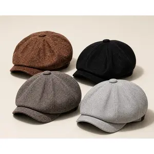 Unisex Vintage Newsboy Hat, Wool Blend British-Style Flat Cap, Classic Casual Hat for Daily Outfits