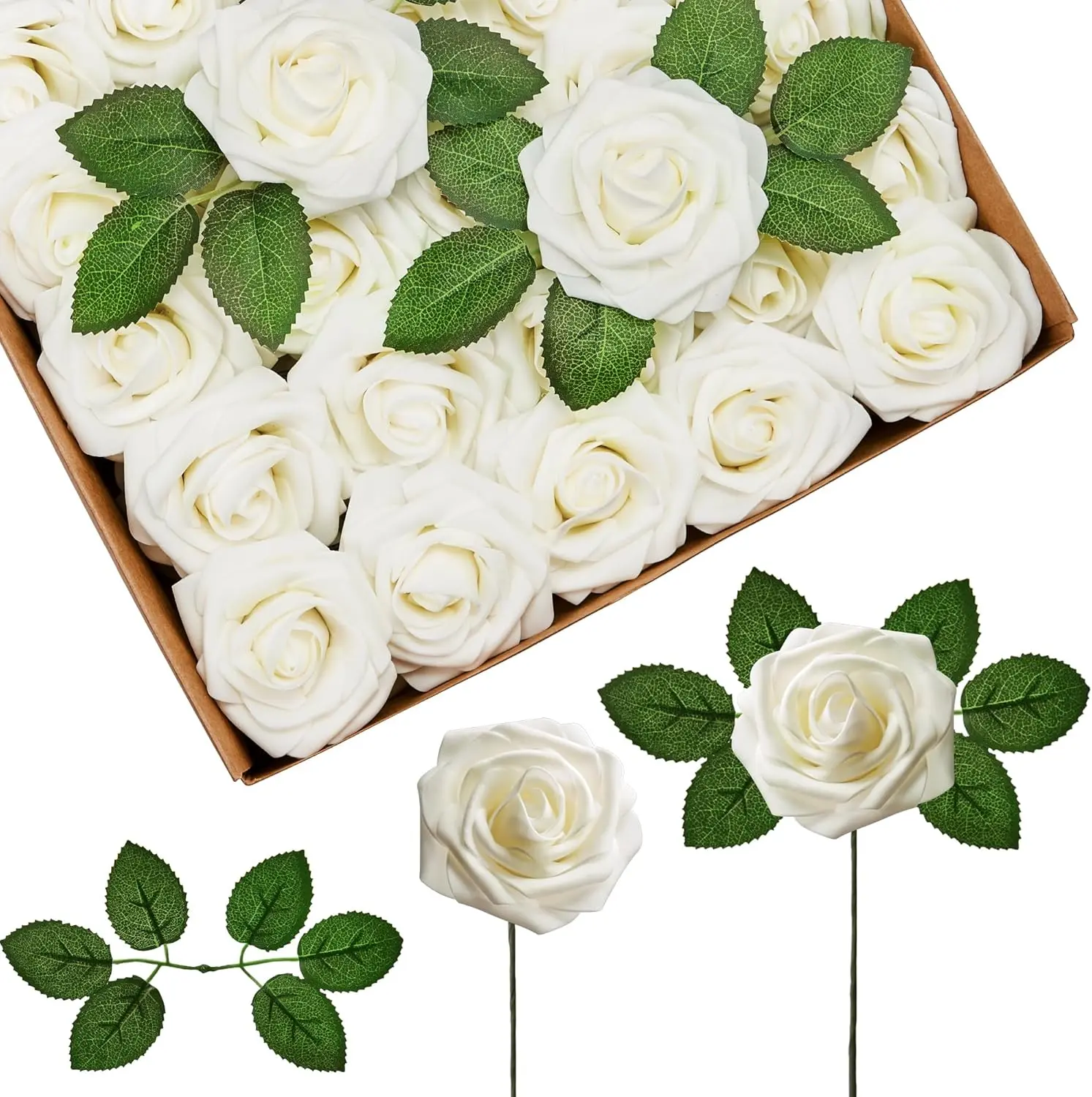 Bulk Boxed Red & Cream Foam Fake Roses with Stems, 25/50 Pcs Indoor Artificial Flowers for DIY Wedding Bouquets, Centerpieces Floral money bouquet flower bouquets