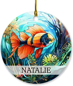 Tropical Reef Fish Ornament Present, Custom Tropical Reef Fish Christmas Keepsake Ornament 2024, Personalized Sea Animal Gift for Mommy Daddy, Customized Tropical Reef Fish Lover Ornament with Name, Tropical Reef Fish Ornament