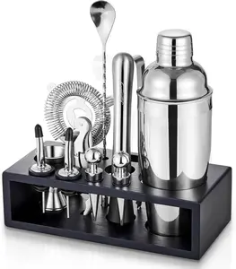 12-Piece Cocktail Shaker Set with Stand | Mixology Bartender Kit Bar Set with Essential Bar Accessories for Home Bar: Martini Shaker, Jigger, Muddler, Bar Spoon | Drink Mixer Cocktail Kit