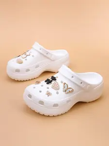 Women's Cute Rhinestone Decorated Slides, Casual Comfortable Platform Slippers for Beach, Eva Beach Slippers, Fashionable Shoes for Indoor & Outdoor Wear, Girl, Soft Sole Slippers