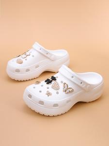 women's cute rhinestone decorated white slides, casual comfortable platform slippers for beach, fashionable shoes for indoor & outdoor wear, girl