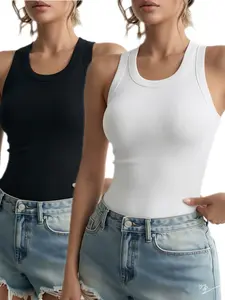 Women's Round Neck Sleeveless Tank Top, Summer Slim Fit Casual Underwear, Simple Fashion Sport Style, All Seasons Wear