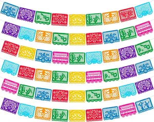 , Xtralarge Felt Mexican Party Banner - 6 Strings, 54 count 12x16 each | Dia De los Muertos Decorations, Felt Papel Picado Banner | Mexican Banners for Fiesta Party Decorations