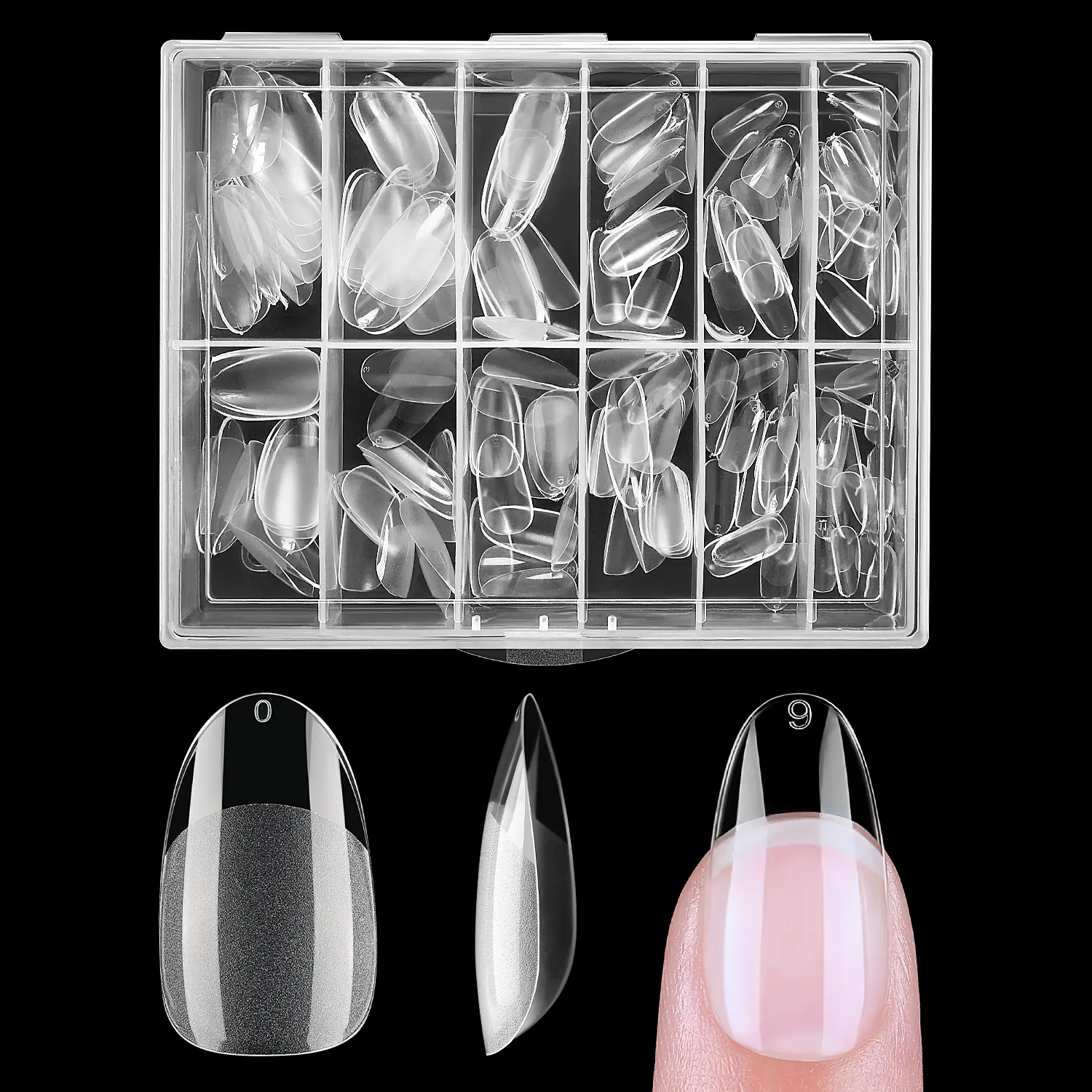 Nicedeco Almond Fake Nails Pre-shape 216pcs Press on Nails for Full Cover Acrylic Full Nails False Nails 12 Sizes - 007