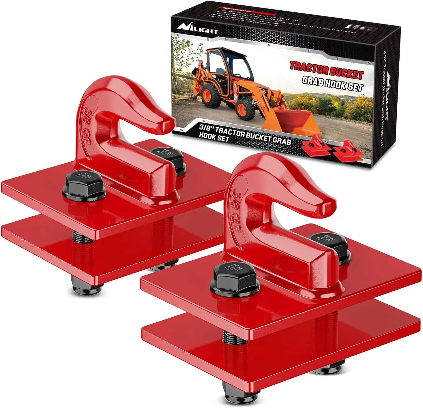 Nilight 2PCS 3/8'' Heavy Duty Drop Forged Steel Truck Tow Hooks, Zinc-Coated Bolt-On Towing Tools and Gadgets, 15000 LBS Max Load Red Tractor Bucket Vehicle Escape Accessory