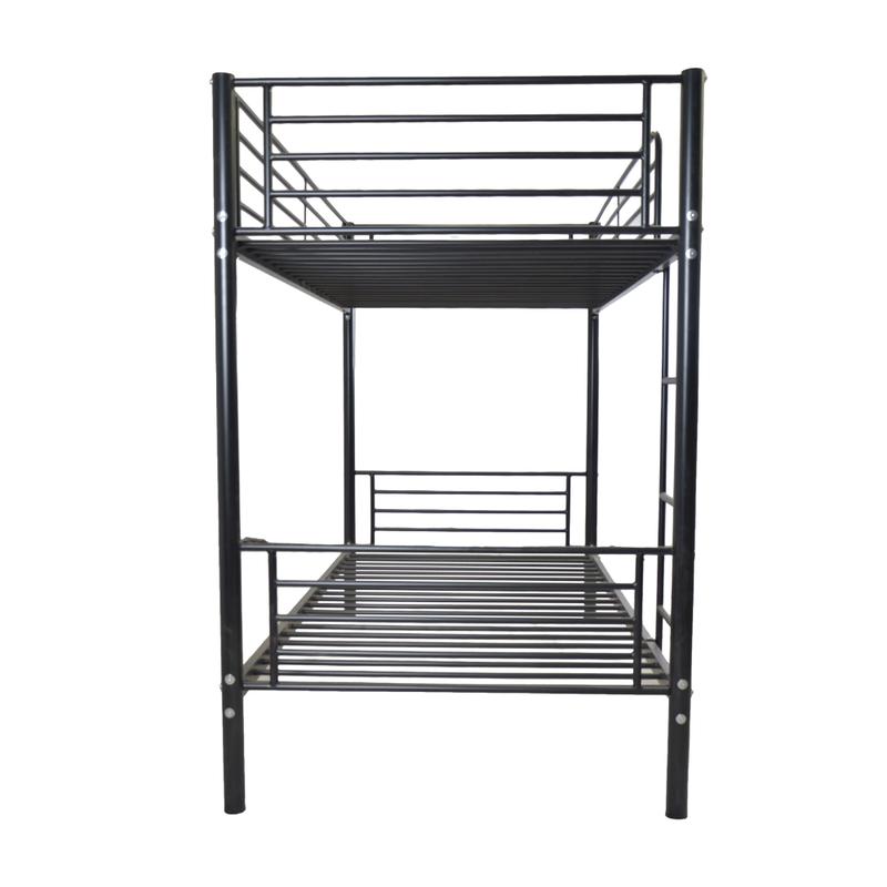 Iron Bed Bunk Bed with Ladder for All Ages Twin Size Black Bedroom Bedframe with 33.5cm Fence & 26.5cm Storage Space Modern Design