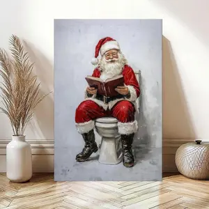 [UNFRAMED POSTER] Funny Santa Bathroom Art, Humorous Christmas Printable, Santa Claus Reading Poster, Bathroom Christmas Art Decor