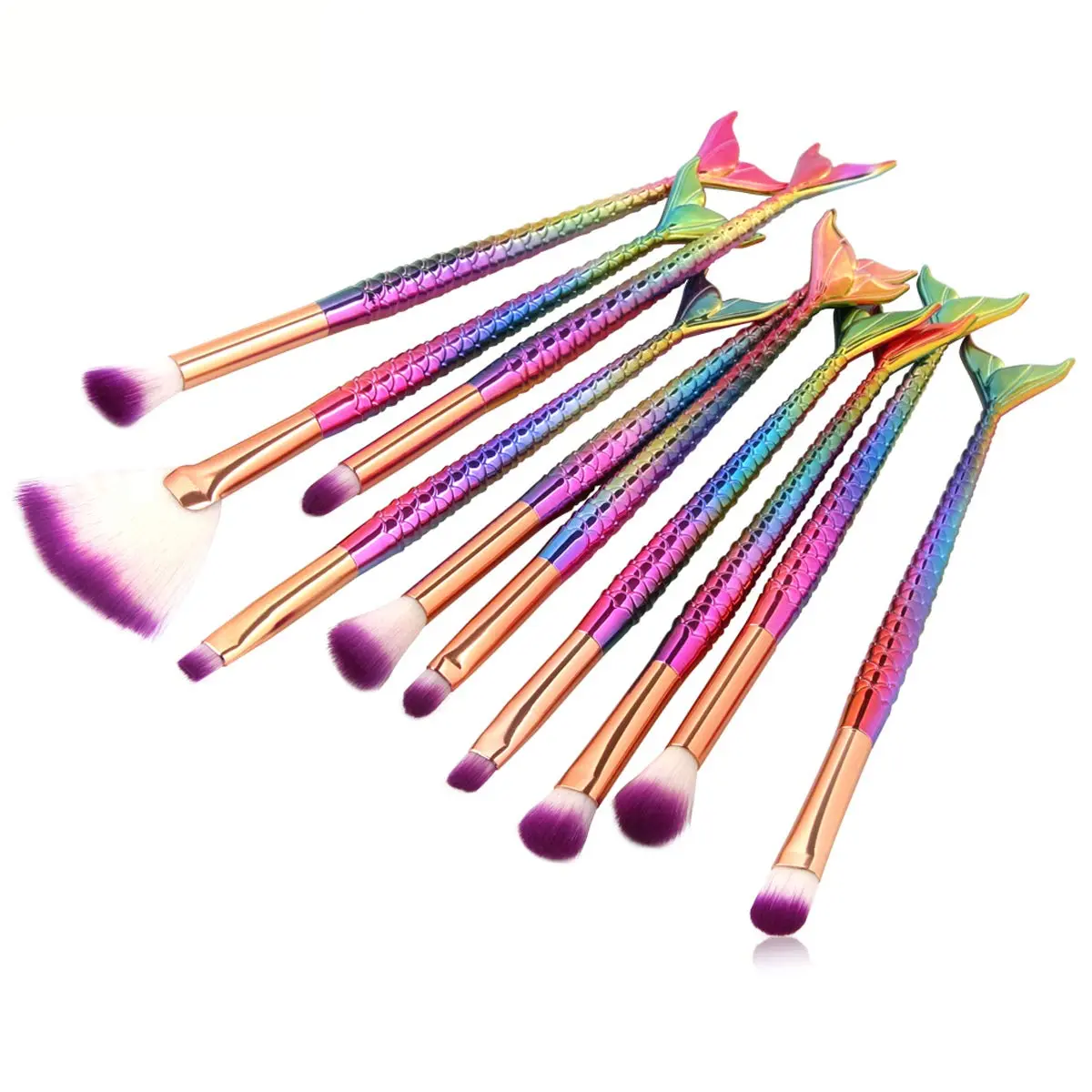 10 Pcs Mermaid Eye Makeup Brushes Set, Professional Eyeshadow Makeup Brushes Set with Soft Synthetic Hairs for Eyeshadow, Concealer, Eyeliner, Brow Blending, highlighter Brush Tool