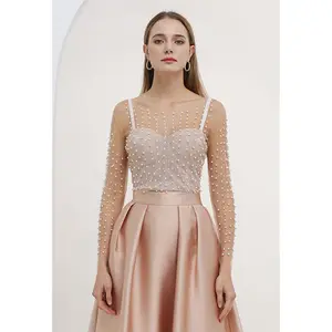 CHICWISH Full Pearl Embellished Sheer Mesh Top, Sheer Top, Party Top, Wedding Clothing, Long Sleeve Sheer Top, Lady Elegance, Womenswear Fabric Fashion