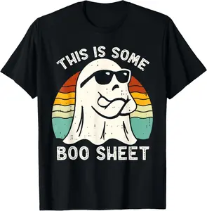 Cotton Funny Halloween Boo Ghost Costume This is Some Boo Sheet T-Shirt Short Sleeve Crew Neck Top for Summer, Casual Streetwear, Halloween Gift Menswear Soft Men's Comfy