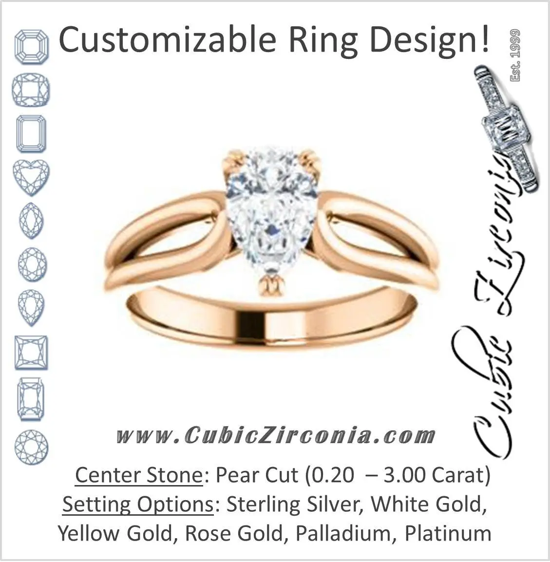 Cubic Zirconia Engagement Ring- The Jan (Customizable Pear Cut Thick-Split Band Solitaire)