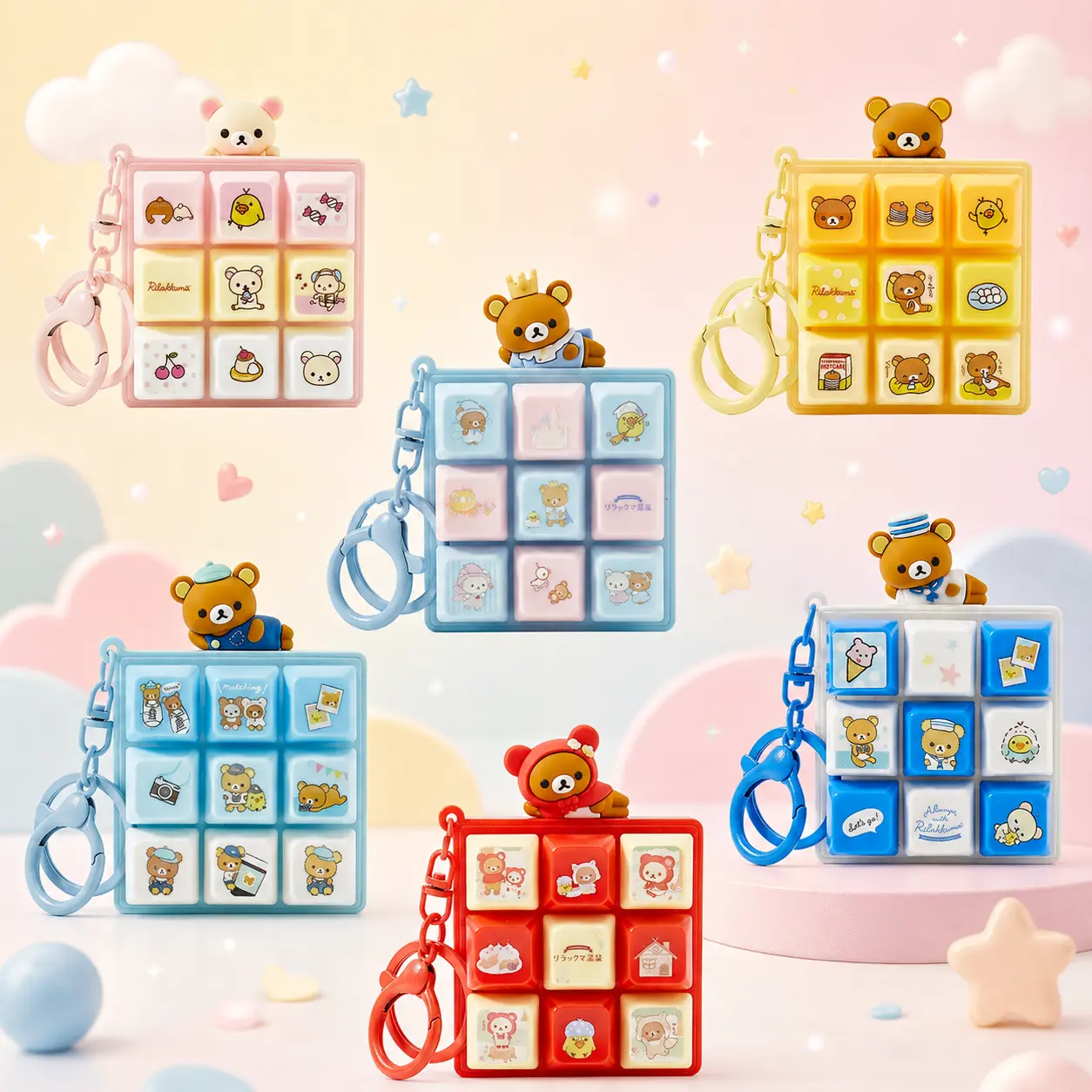 [Back to school] MINISO x Rilakkuma Everyday Series Keyboard Keycap Fidget Keychain | 9-Key Clicky Stress Relief Bag Charm for Keys, Backpacks & Everyday Carry