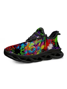 Trendy Kids Colorful Graffiti Sports Shoes, Unique Abstract Design for Boys and Girls, Comfortable and Breathable Footwear for School Sports, Trendy Trainers, Casual Training Footwear