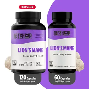 FreshCap Lion’s Mane Potent Organic Mushroom Supplement Capsules 14,000mg - Helps Boost your Brain Function for better Memory (120 Capsules) Healthcare Dietary Edible Vegan