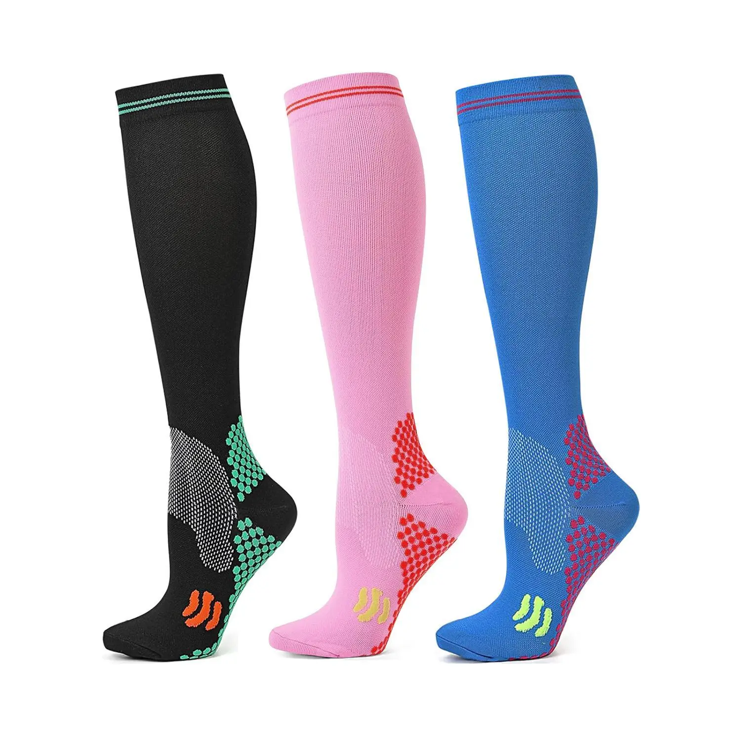 3 Pairs Compression Socks Unisex 20-30mmHg Knee high Calves for Flying Running for Woman & Man Multi-Purpose 3 Pairs Compression Socks Unisex 20-30mmHg Knee high Calves for Flying Running for Woman & Man Multi-Purpose