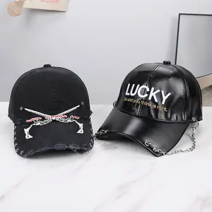 2026 Trendy Punk Baseball Cap with Metal Chain | Casual Streetwear PU Leather Hat for Men & Women | Y2K Edgy Accessory