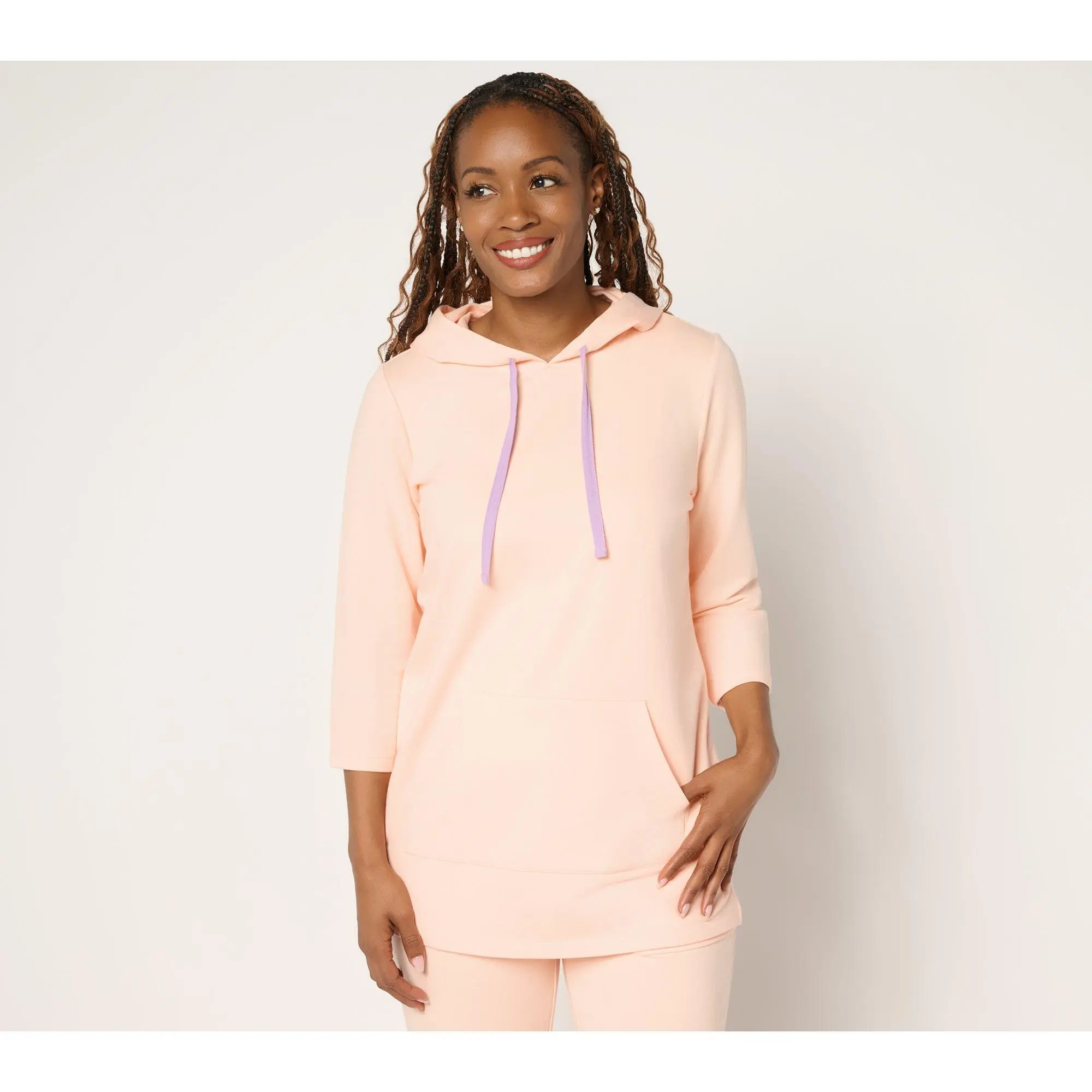 Denim & Co. Active Petite French Terry Tunic Pullover w/ Whip Stitch