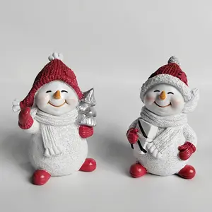 2count Resin Snowman Figurine Set Cute Christmas Decorative Statues Modern Tabletop Decor Living Room Accent Funny Collectible for Fall Thanksgiving Indoor Home Display Festive Decoration Whi JY7857546