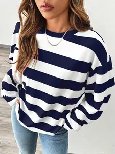 Women's Striped Long Sleeve Sweatshirt, Casual Loose Fit Pullover Top, Y2K Fashion, Comfortable and Stylish, Perfect for Daily Wear