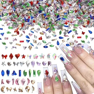 1000Pcs Color Rhinestones Nail Art Gems, Sparkling Flatback Nail Rhinestones, Multi-Shaped 3D Colorful Gems Diamonds Crystal for Bedazzling Nail Jewelry for Nail Art Supplies DIY Crafts