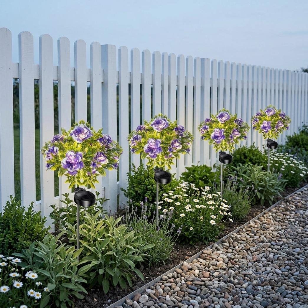 4 Pack Solar Purple Carnation Flower Garden Lights, IP65 Waterproof Outdoor Decor