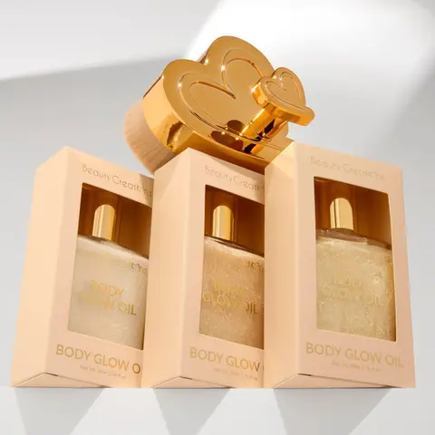 Beauty Creations Dewy Shimmer Cosmetic Body Glow Bundle - Nourishing, Lightweight Oil with Exfoliating Benefits, Beneficial Ingredients, 3 Shimmer Shades to Match, Radiant Bronze Finish, Application Brush & Makeup Brushes Set