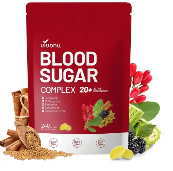 VIVONU BLOOD SUGAR COMPLEX –Blood Sugar Balance | Antioxidant Support | Metabolic Support | Enhanced Absorption | Bitter Melon + Turmeric + Cinnamon + Mulberry Leaf + Berberine + Fenugreek | 240 Capsules per Bag