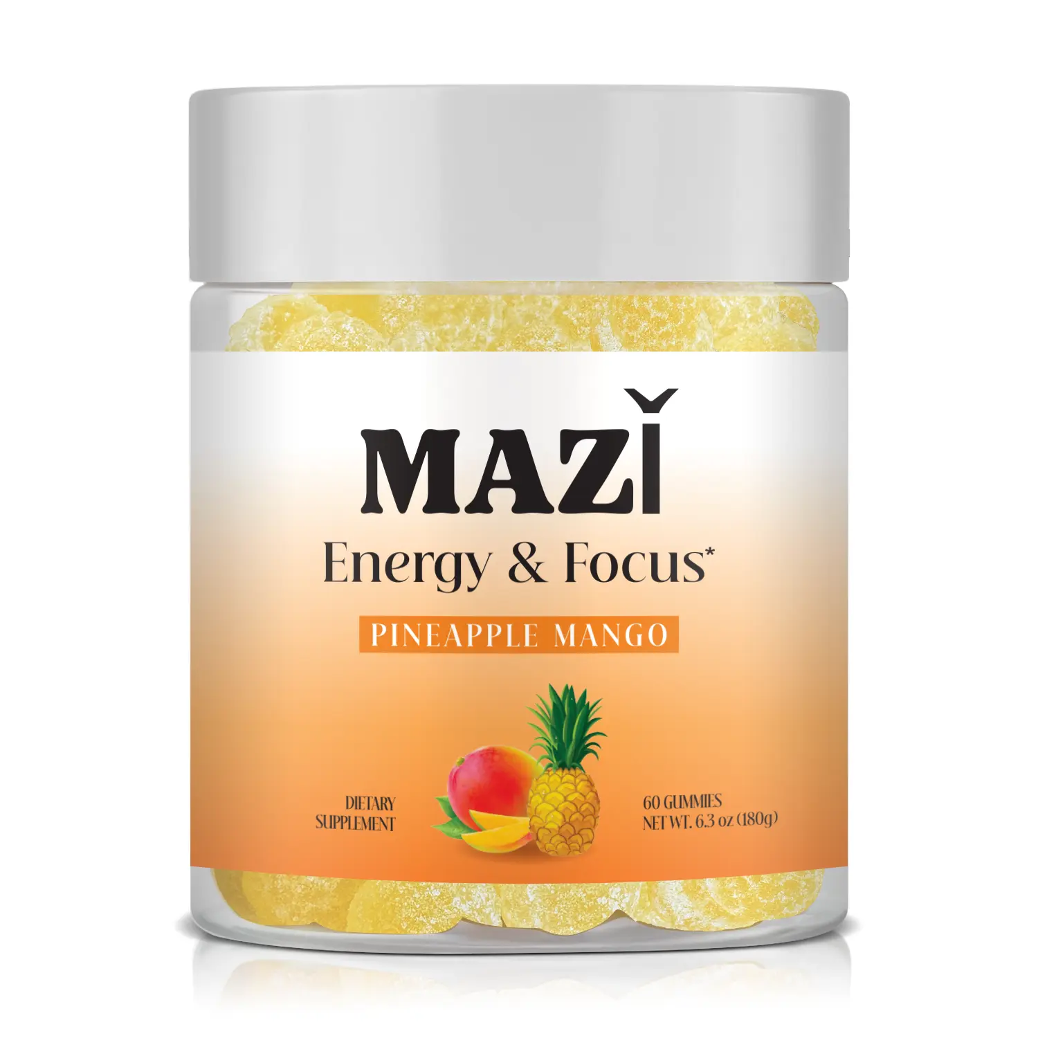 MAZI Energy Gummies – Natural Caffeine + L-Theanine + Vitamins B6 & B12 + CoQ10 | Focus, Energy & Mood Support