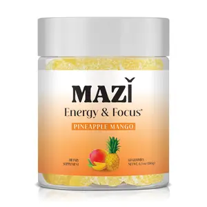 MAZI Energy Gummies – Natural Caffeine + L-Theanine + Vitamins B6 & B12 + CoQ10 | Focus, Energy & Mood Support